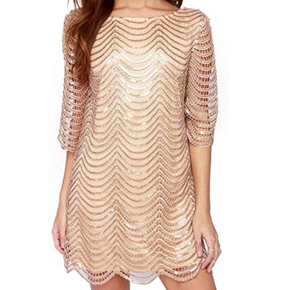 Romantic DEAR'GLES Sequin Dress Size XL Gold